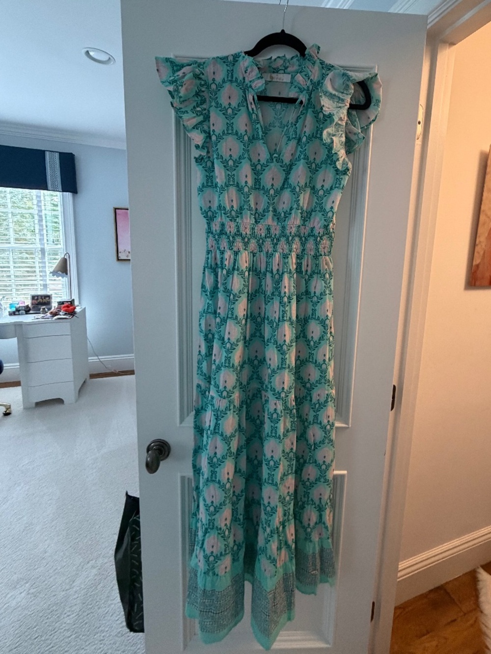 Bindu - Womens Green and White Maxi Dress - XS